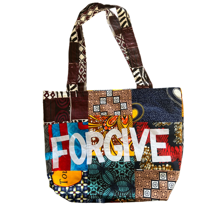 Rwandan Hand-Made Patchwork Fabric Forgive/Pray Tote Bags