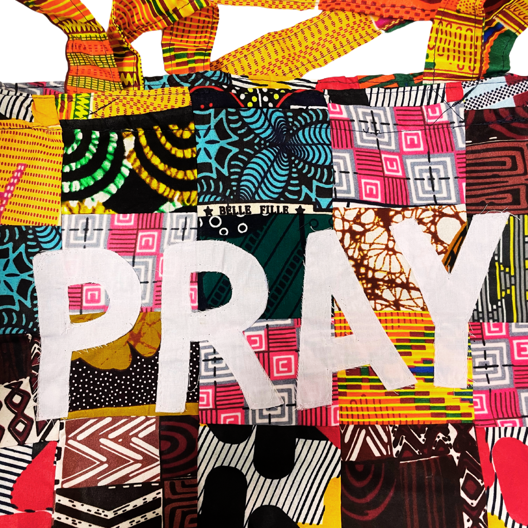 Rwandan Hand-Made Patchwork Fabric Forgive/Pray Tote Bags