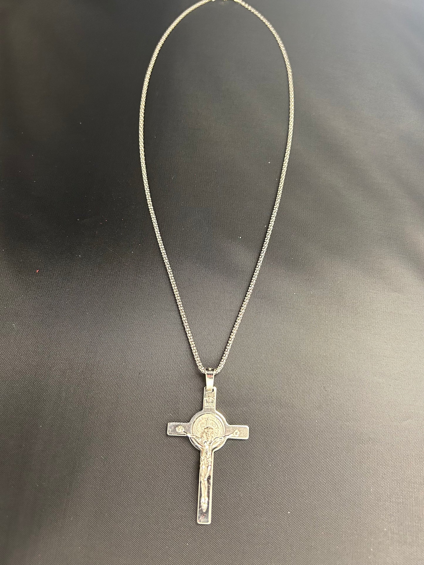 Large Solid Sterling Silver St. Benedict Crucifix with a Chain