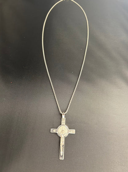 Large Solid Sterling Silver St. Benedict Crucifix with a Chain