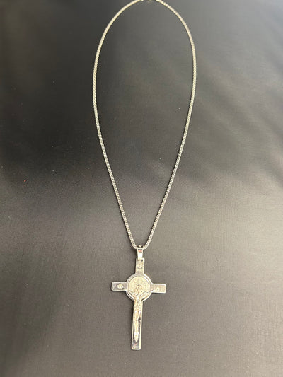 Large Solid Sterling Silver St. Benedict Crucifix with a Chain