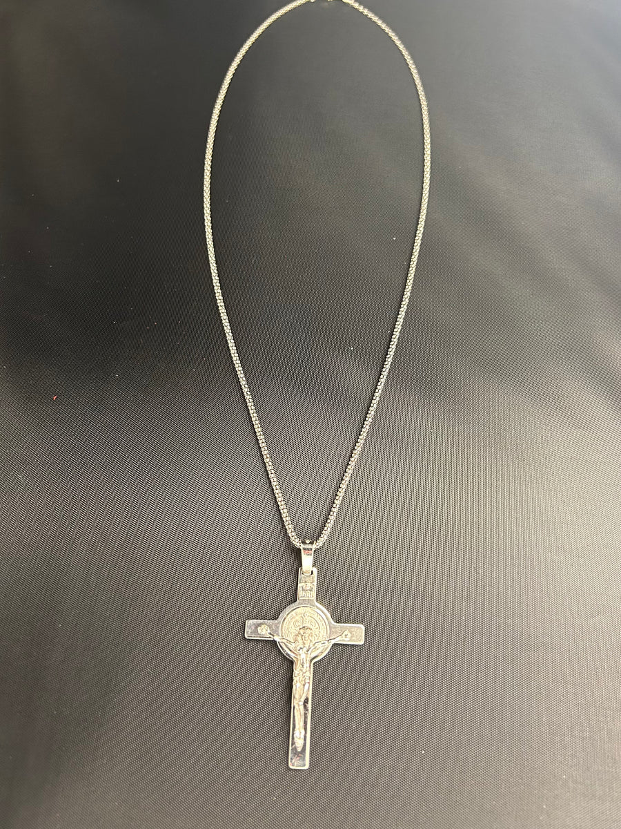 Large Solid Sterling Silver St. Benedict Crucifix with a Chain