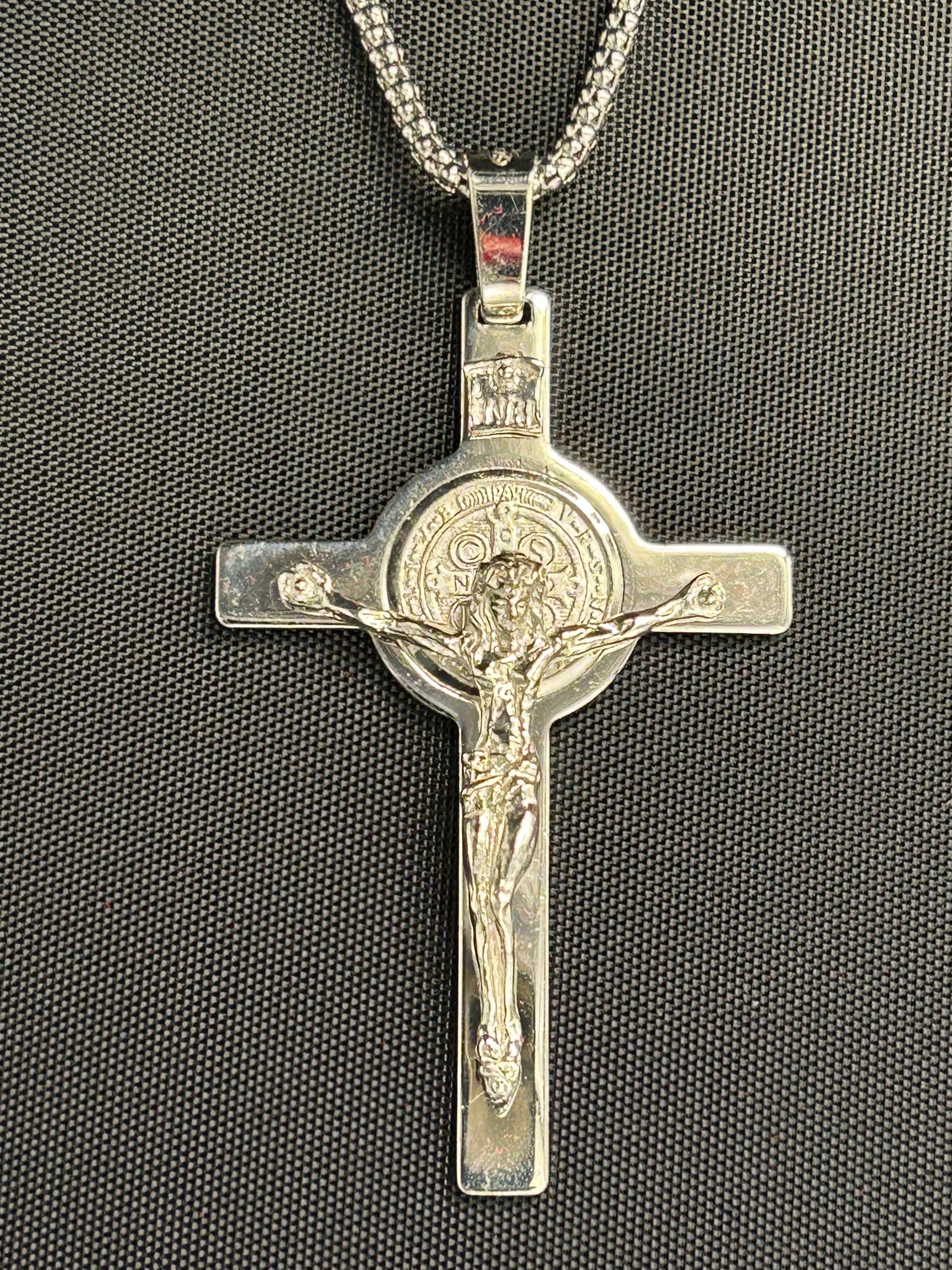 Large Solid Sterling Silver St. Benedict Crucifix with a Chain www.immaculee