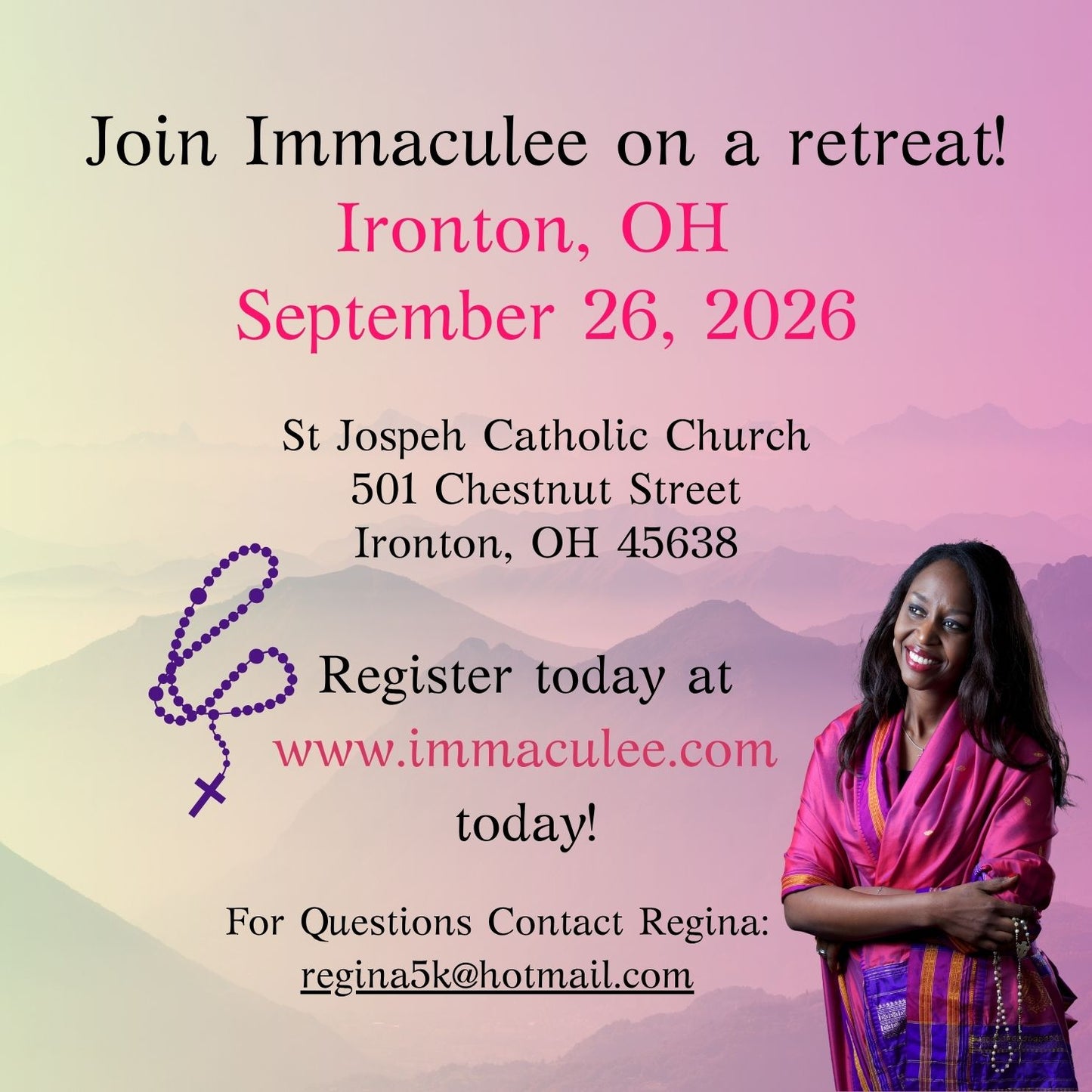 Ironton, OH Retreat September 26, 2026 with Immaculee