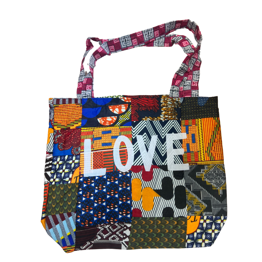 Rwandan Hand-Made Patchwork Fabric Forgive/Pray Tote Bags