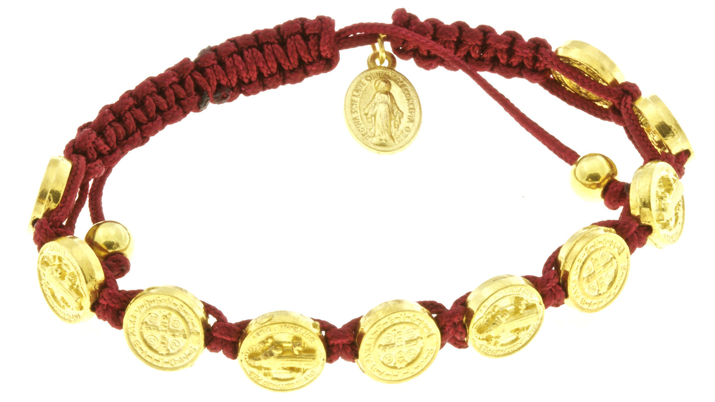 Saint Benedict Red Corded Bracelet with Miraculous Medal and Prayer Booklets