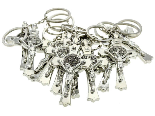 10 St Benedict Crucifix Keychain Chrome with a Prayer Booklets