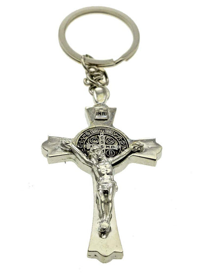 10 St Benedict Crucifix Keychain Chrome with a Prayer Booklets