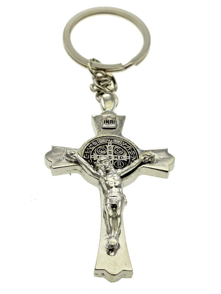 St Benedict Crucifix Keychain Chrome with a Prayer Booklets