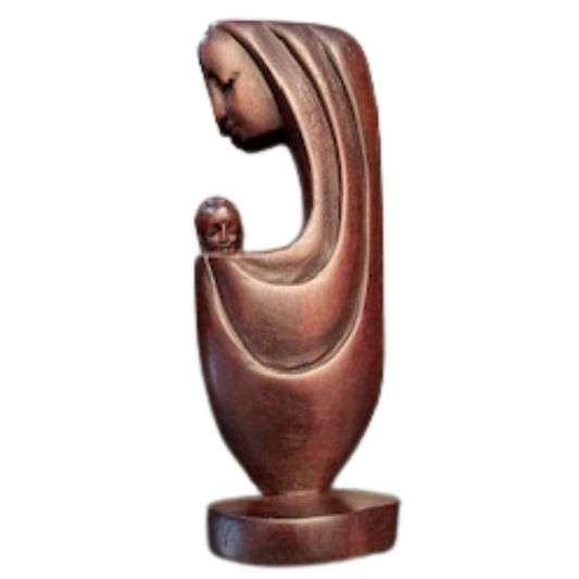 Marie sculptée à la main tenant l’Enfant Jésus